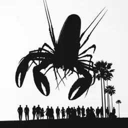 silhouette of a giant lobster on a beach