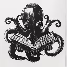 an octopus is reading a book while sitting in the middle of an octopus