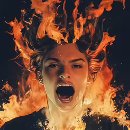 a woman is screaming while standing in the fire