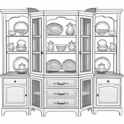 an old china cabinet filled with white dishes