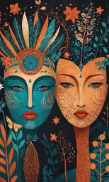 two faces with their face covered by foliage