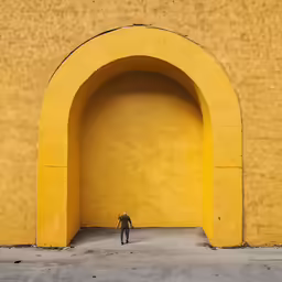the silhouette of a person is standing in front of an archway