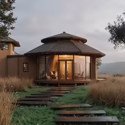 a round building with lots of windows on top of it