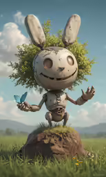 a cute little bunny standing on top of a rock