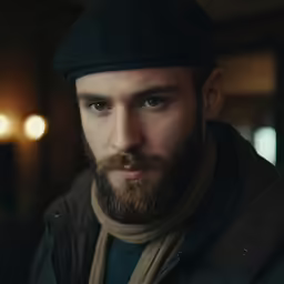 a bearded man looks at the camera