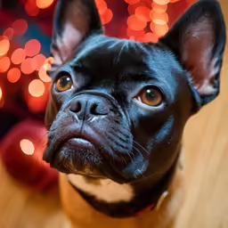 a dog with one big ear and a blurry background