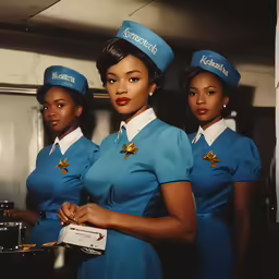 three air hostess attendants standing near each other