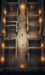 a room with several shelves and floor tiles