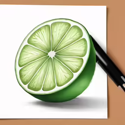 lime slice on a piece of paper with a pen