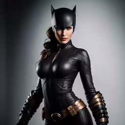 the sexy female batman cosplay is posed for the camera
