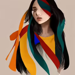 digital illustration of a woman with a rainbow scarf over her face