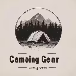 a camping logo in black and white