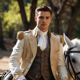 a man in a uniform riding on a horse