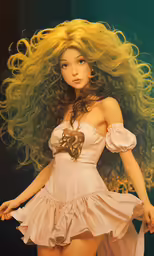 a painting of a girl with long, curly hair