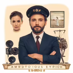 a poster of a man in uniform standing with his arms crossed