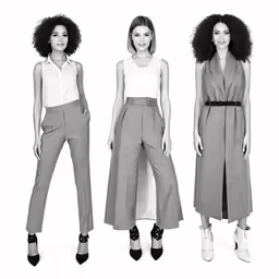 three models, one in white shirt and the other wearing black shoes