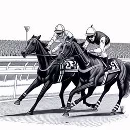 two men that are riding on some horses,two horses that are racing around a track