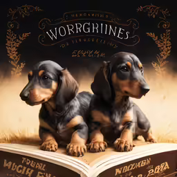 two dogs sitting on an open book together