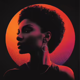 a woman with an afro braid in front of a colorful circle