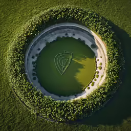 a green circle with grass on the ground and a tree