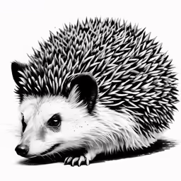 a hedgehog is curled up and looking at the camera