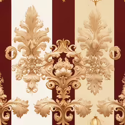 a large clock sitting in front of wallpaper covered in gold