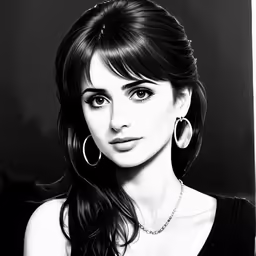 a drawing of a young lady wearing large hoop earrings