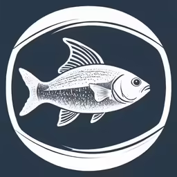 a fish with an oval border is shown in a black background