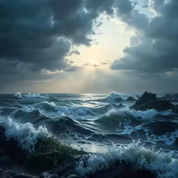 large waves crashing over the rocks under an overcast sky