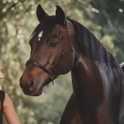 a young girl is standing next to a beautiful horse