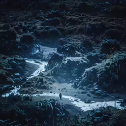 a person standing on the edge of a river surrounded by mountains