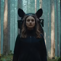 a woman is in the woods wearing a horse costume