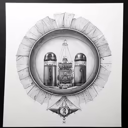 a drawing is displayed on the wall with black and white background