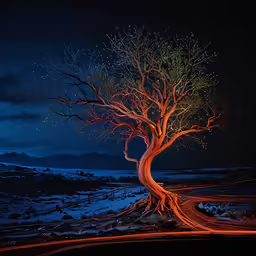 the night has many lights and a huge tree