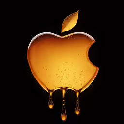an apple with drops coming out of it