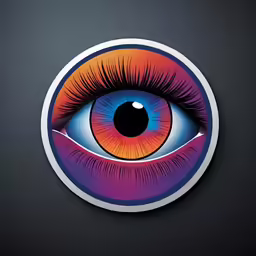 a sticker that has an image of a blue, orange and pink eye