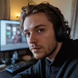 a young man is sitting in front of a computer
