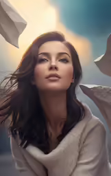 a woman is wearing an ivory colored coat