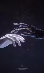 an artist rendering of two human hands reaching out into one another