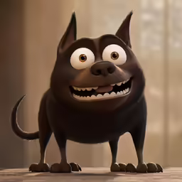 a cartoon picture of a black dog with bulging eyes