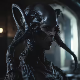 a alien man wearing a helmet with large antennae