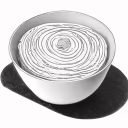 a bowl of soup is placed in front of a black - and - white background