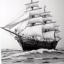 the large boat is sailing in the rough ocean