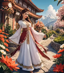 the woman is dressed in a traditional chinese outfit