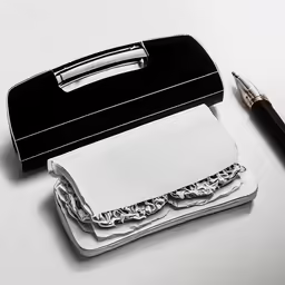 a pen and a napkin on top of a table