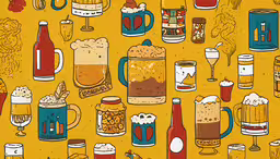 an image of various beer bottles and mugs,an illustration of various kinds of beer