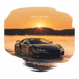 a sports car parked in a field on a misty day