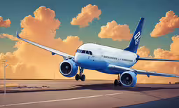 there is a large airplane that is about to taxi,an airplane that is sitting on the runway