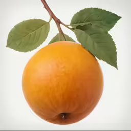 an orange with green leaves on a branch