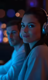 the young couple smiles while playing video games